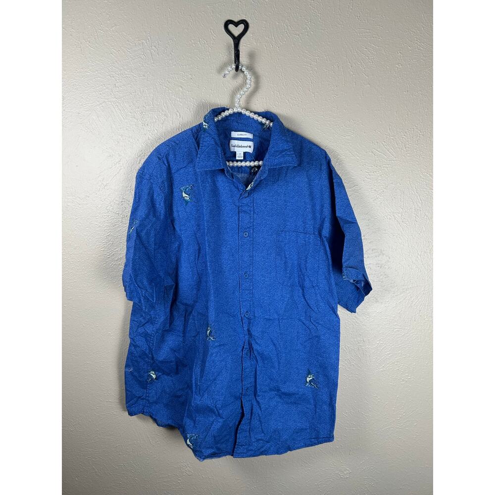 Saddlebred Size 2X Shirt Button Front Blue Nautical Swordfish Fishing Outdoors